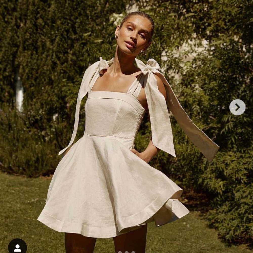 DISSH Cream Mini Dress with Bow Straps